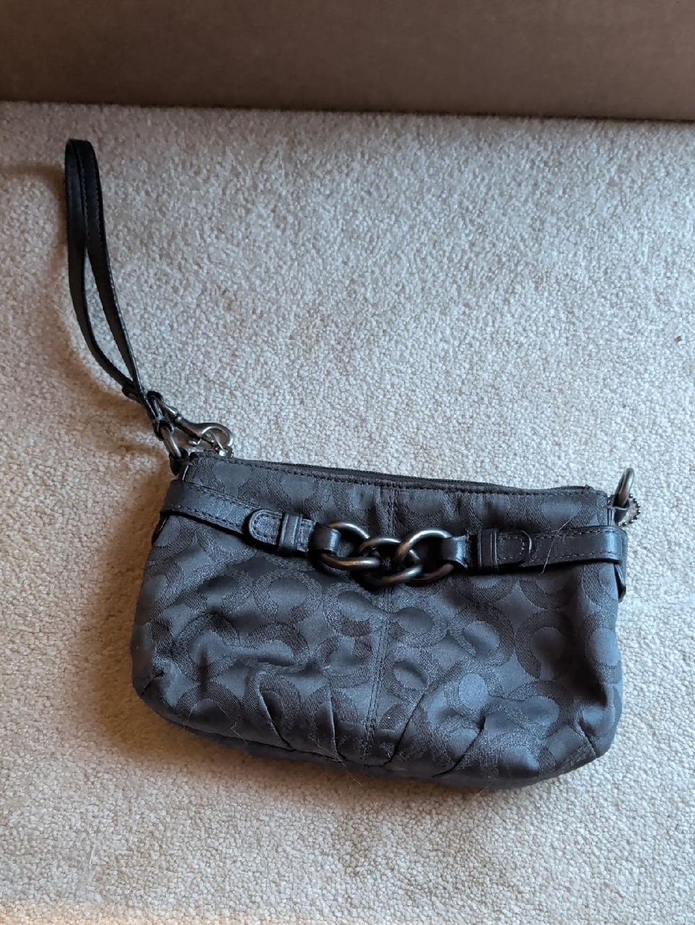 Black Signature Coach Pattern Wristlet Clutch